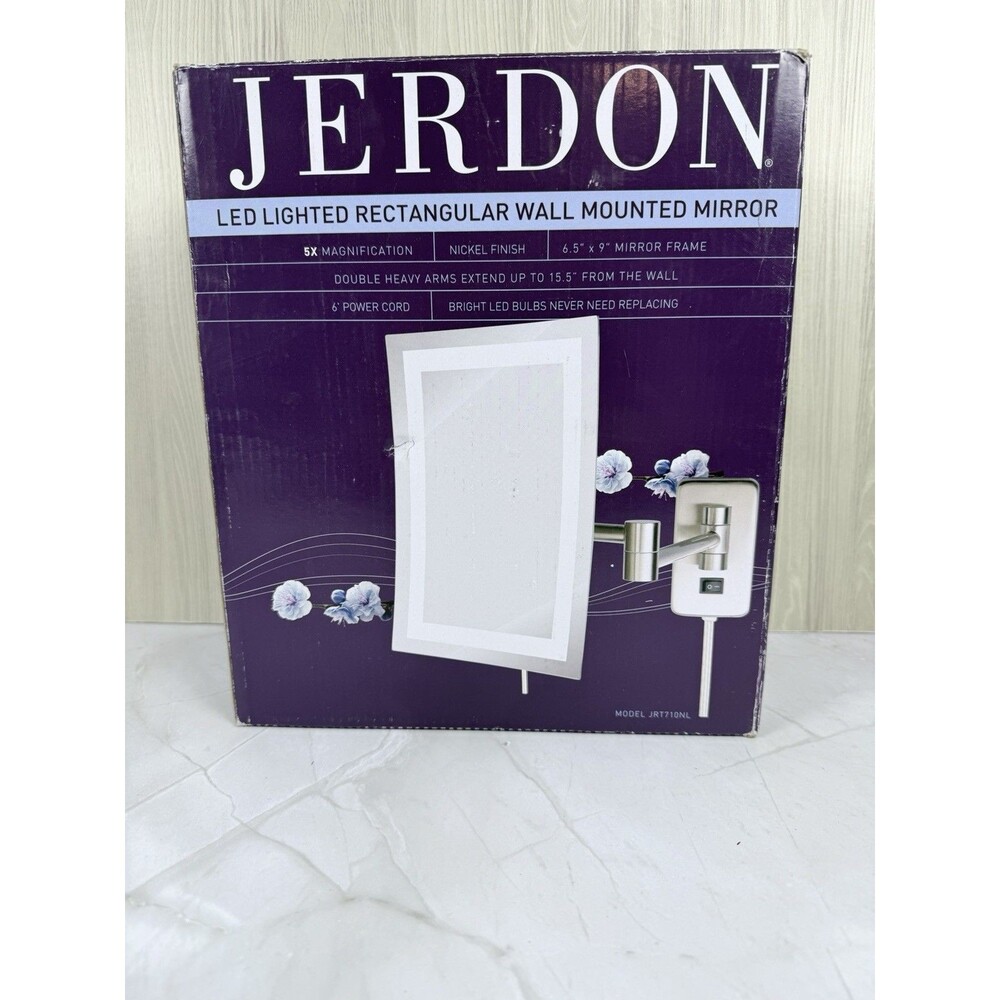 Jerdon JRT710NL LED Lighted 5X Wall Mounted Rectangular Mirror, Nickel 6.5x9
